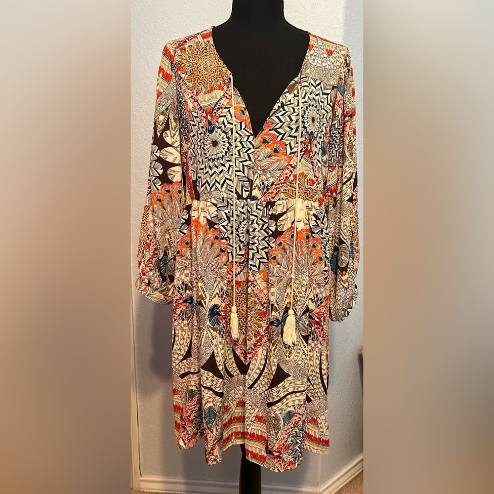 Rock & Roll Cowgirl Multicolor Printed V-Neck Boho Dress